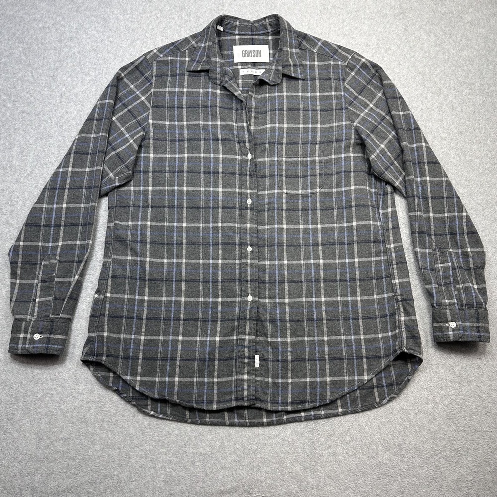 Grayson Frank Eileen Shirt Women Medium‎ Gray Plaid Flannel The Hero Long Sleeve